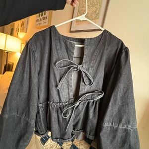 Black Tie-Front Blouse